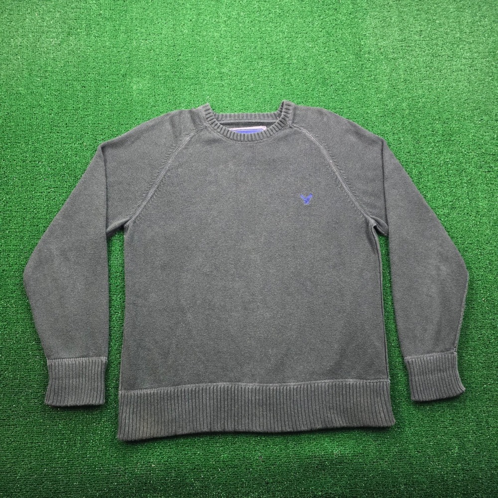 American Eagle Sweater Mens XL Green Gray Crewneck Pullover Preppy Casual